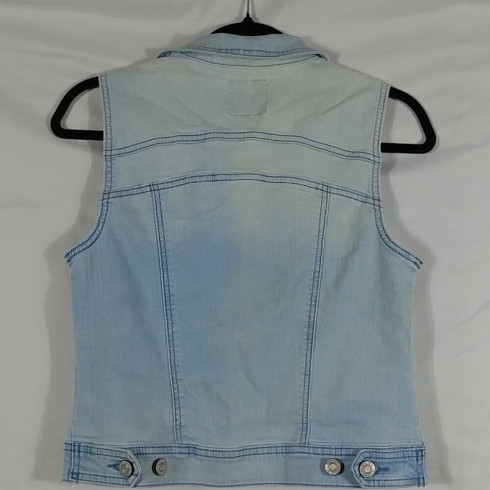 Wax Jean Women's Blue Button Down Western Designer Grunge Denim Vest Top Size M - Picture 2 of 7